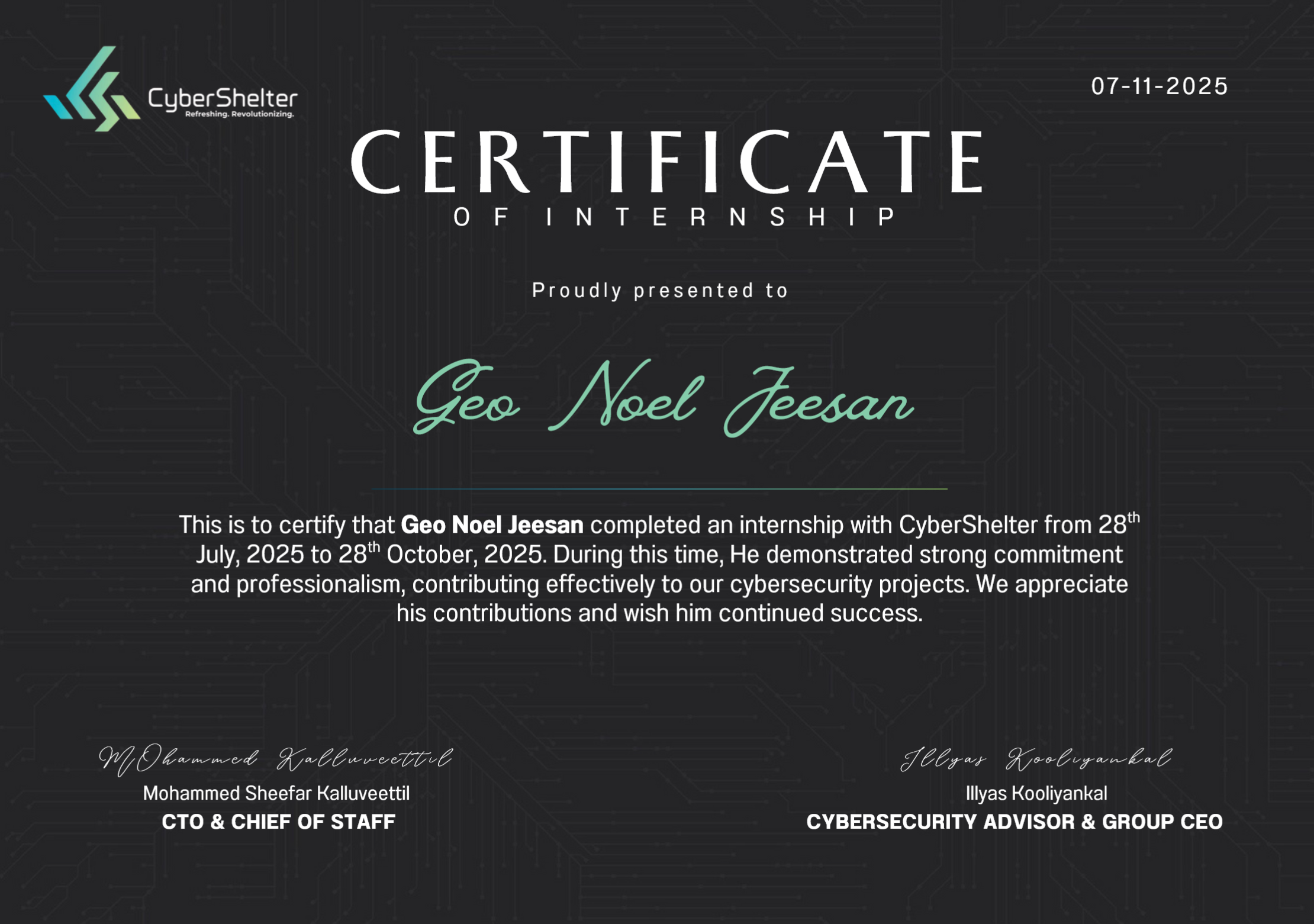 Certificate of Internship