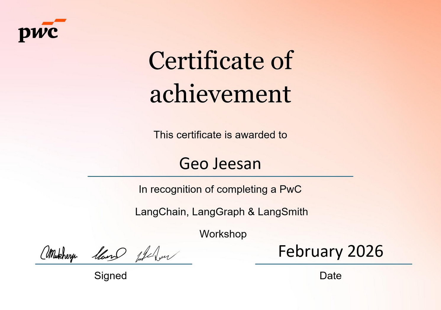 Certificate of Achievement