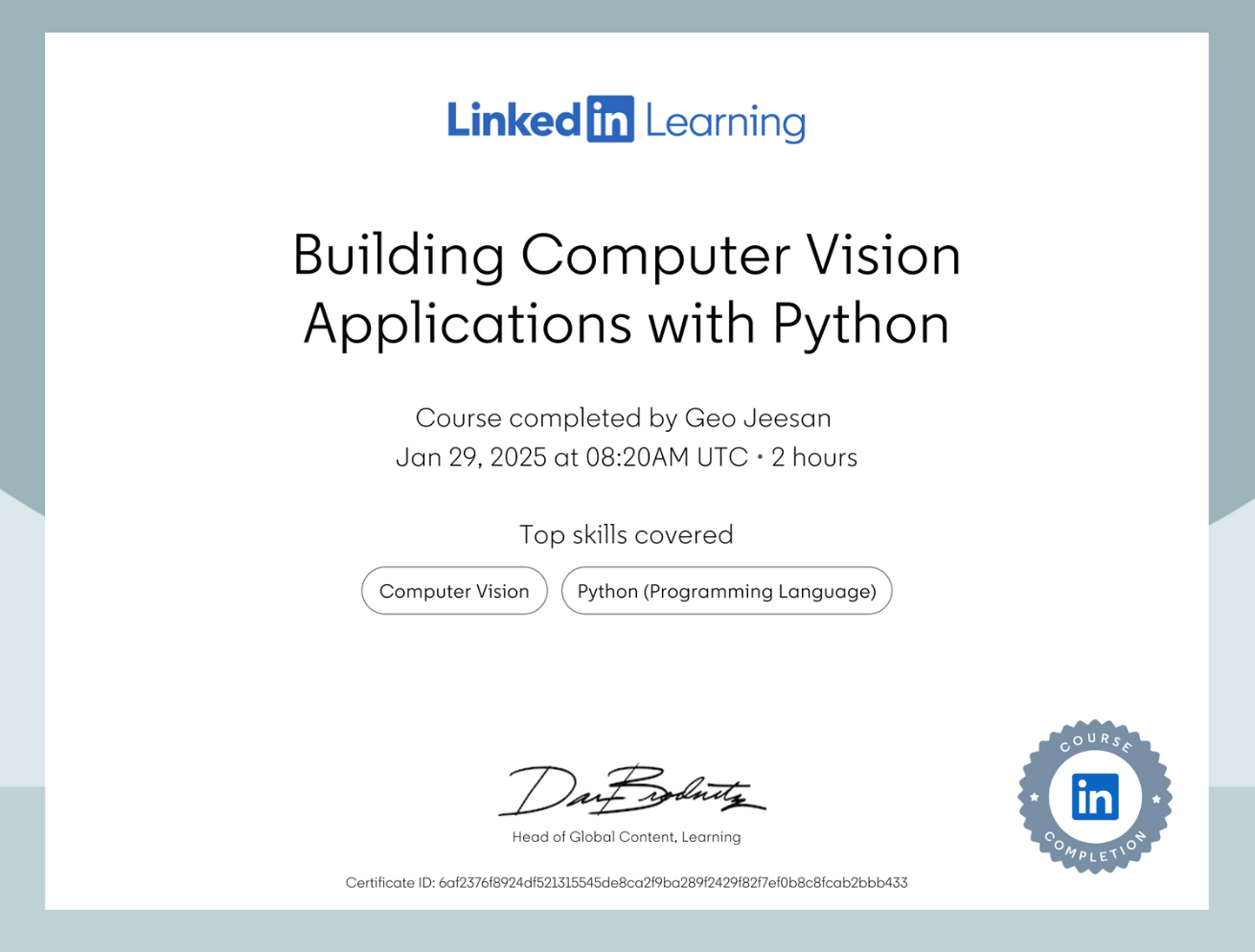 Certificate of Completion